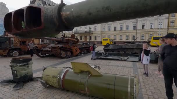 Destruiu Equipamentos Militares Russos Invasão Ucrânia Exposição Kiev 2022 — Vídeo de Stock