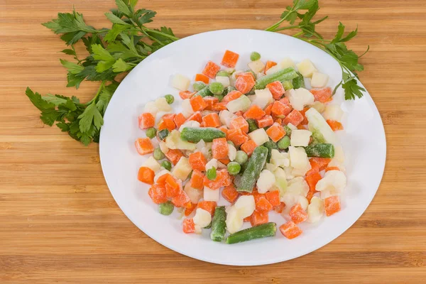 Mélange Haricots Verts Congelés Tranchés Chou Fleur Cubes Carotte Petits — Photo