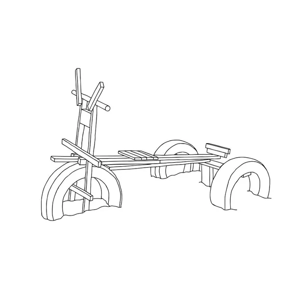 Vacker Handritad Svart Vektor Illustration Trä Cykel För Barn Isolerad — Stock vektor