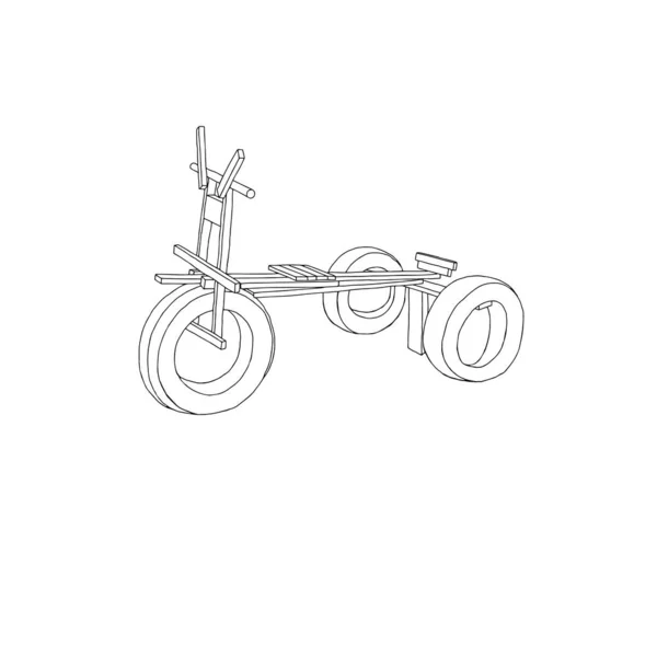 一个漂亮的手工绘制的黑色矢量画的木制自行车的儿童隔离在白色的背景 — 图库矢量图片