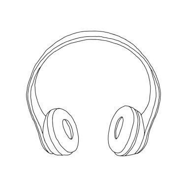 Beyaz arka planda izole edilmiş kulaklıkların elle çizilmiş siyah vektör çizimi