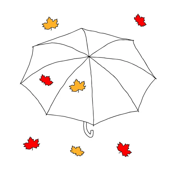 Vacker Handritad Mode Vektor Illustration Ett Paraply Med Röda Och — Stock vektor