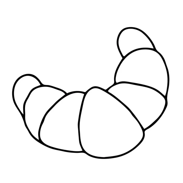 白色背景上孤立的一个羊角面包的黑色手绘矢量图 — 图库矢量图片