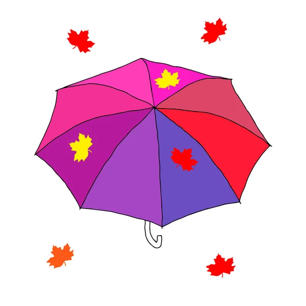 Hermoso Vector Moda Dibujado Mano Ilustración Paraguas Color Con Hojas — Vector de stock