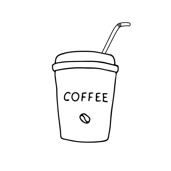 Ένα Μαύρο Χέρι Σχέδιο Απεικόνιση Του Καφέ Ένα Χάρτινο Κύπελλο — Διανυσματικό Αρχείο