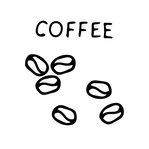 Eine Schwarze Handzeichnung Illustriert Kaffeebohnen Mit Dem Schriftzug Kaffee Auf — Stockvektor