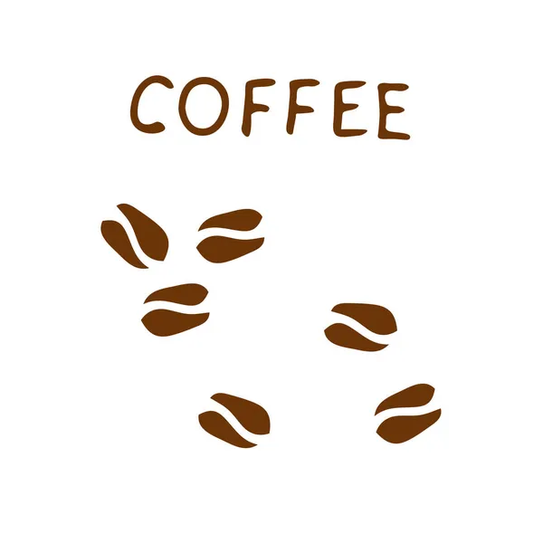 Eine Braune Handzeichnung Illustriert Kaffeebohnen Mit Dem Schriftzug Kaffee Auf — Stockvektor