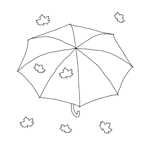Vacker Handritad Mode Vektor Illustration Ett Paraply Med Lönnlöv Isolerad — Stock vektor