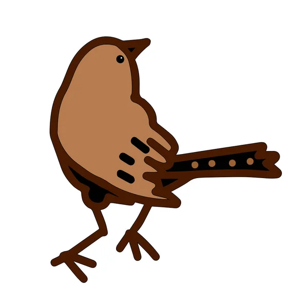 Eine Handgezeichnete Braune Vektor Illustration Eines Sperlingvogels Sitzt Auf Weißem — Stockvektor