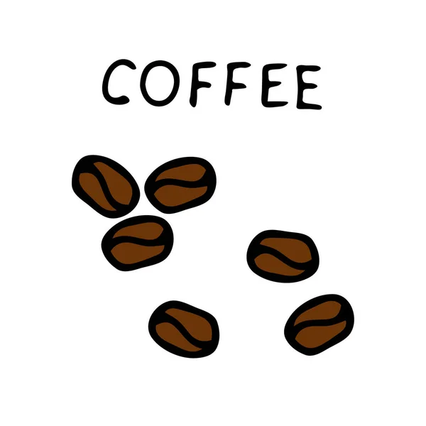 Eine Braune Handzeichnung Illustriert Kaffeebohnen Mit Schwarzem Schriftzug Kaffee Auf — Stockvektor