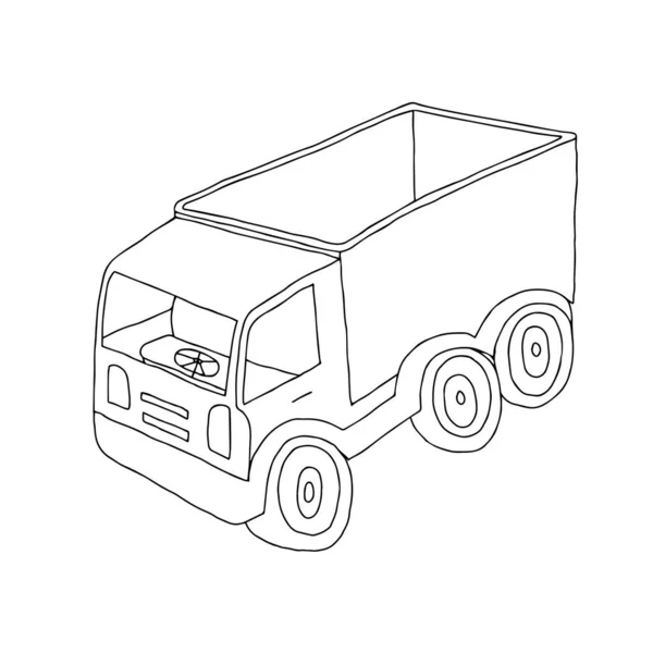 Belle illustration vectorielle noire dessinée à la main de camion jouet isolé sur un fond blanc pour livre de coloriage pour enfants — Image vectorielle