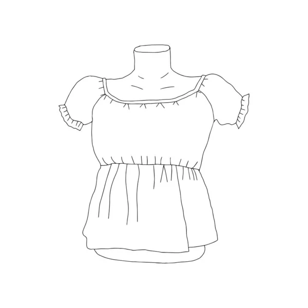 Bella illustrazione vettoriale di moda disegnata a mano di una camicia ladys per ragazze e donne su un manichino isolato su uno sfondo bianco — Vettoriale Stock