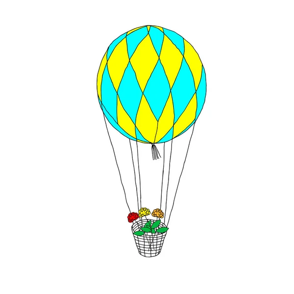 Belle illustration vectorielle colorée dessinée à la main d'une boule avec un panier et des fleurs isolées sur un fond blanc — Image vectorielle