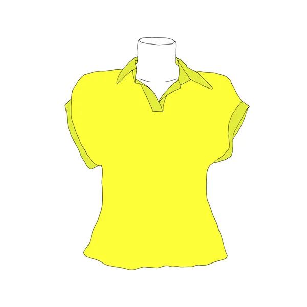 Bella illustrazione vettoriale di moda disegnata a mano di una camicia gialla ladys per ragazze e donne su un manichino isolato su uno sfondo bianco — Vettoriale Stock