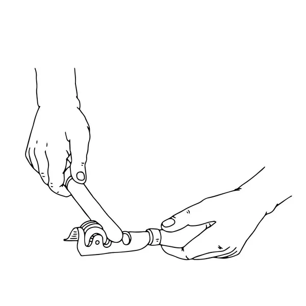 Черный Контур Векторной Иллюстрации Человека Руки Нож Точилка Изолированы Белом — стоковый вектор