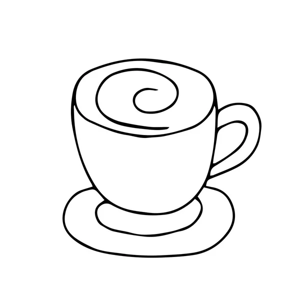 Uma Mão Preta Desenhada Ilustração Vetor Contorno Uma Xícara Cappuccino — Vetor de Stock