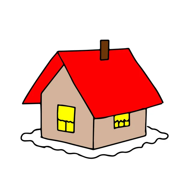 Illustrazione Una Casa Rossa Beige Isolata Uno Sfondo Bianco Libro — Vettoriale Stock
