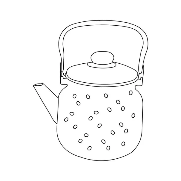 白を基調としたお茶やコーヒーの湯を入れた金属製の釜の黒手描きイラスト — ストックベクタ