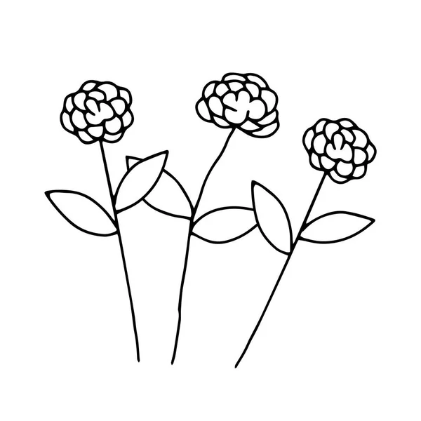Eine Black Vector Illustration Einer Gruppe Von Drei Rosenblüten Mit — Stockvektor