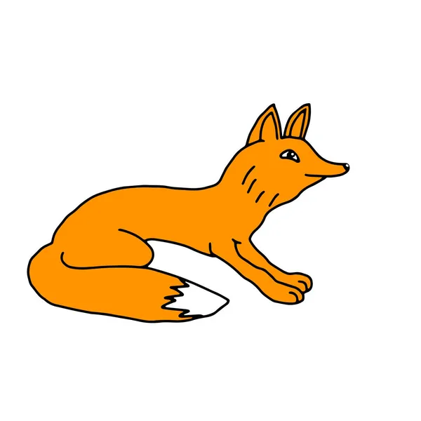 Une Illustration Vectorielle Orange Dessinée Main Beau Jeune Renard Drôle — Image vectorielle