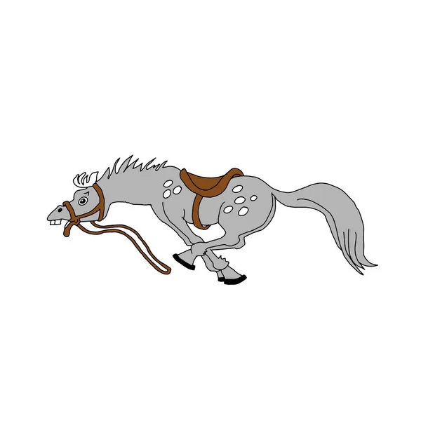 Contorno Cinza Desenhado Mão Ilustração Vetorial Cavalo Engraçado Correndo Fundo — Vetor de Stock