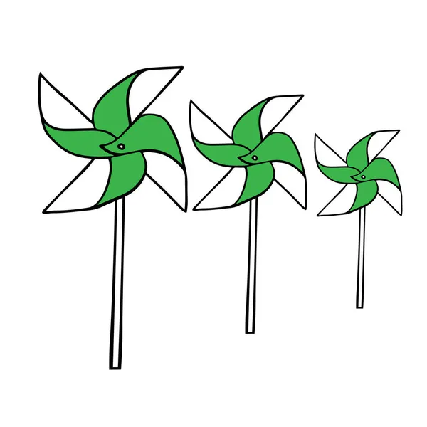 Красивая Черная Векторная Иллюстрация Группы Зеленых Оригами Бумажные Ветряные Мельницы — стоковый вектор