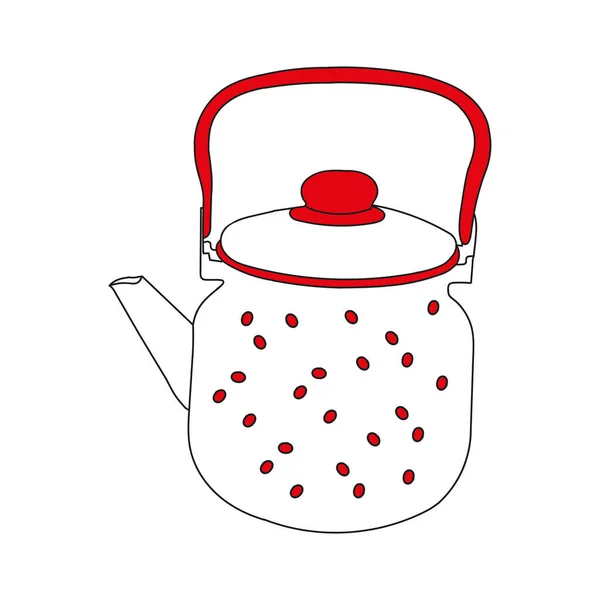 Illustration Main Noire Rouge Une Bouilloire Métal Avec Eau Chaude — Image vectorielle