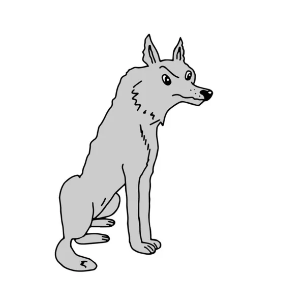 Une Illustration Vectorielle Noire Dessinée Main Beau Loup Adulte Gris — Image vectorielle