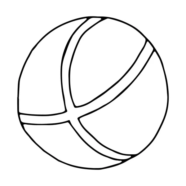 Eine Schöne Handgezeichnete Schwarze Vektorillustration Eines Gummispielzeugballs Mit Isolierten Streifen — Stockvektor