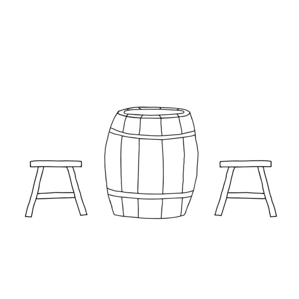 Vector Negro Ilustra Barril Madera Con Aros Hierro Para Cerveza — Vector de stock