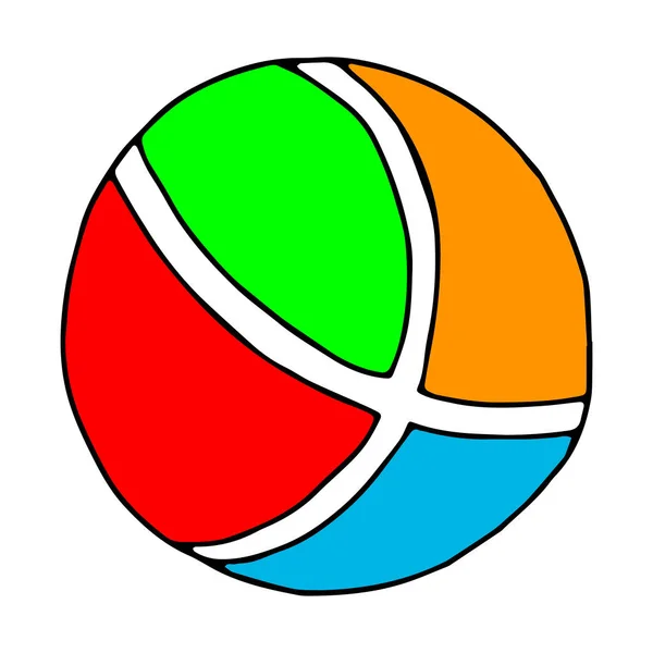 一个漂亮的手绘彩色矢量图上的一个橡胶玩具球的条纹隔离在白色背景为儿童着色书 — 图库矢量图片
