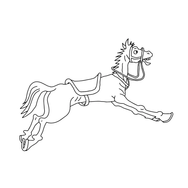 在白色背景上奔跑的一匹有趣的马的黑色轮廓手绘矢量图 — 图库矢量图片
