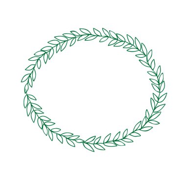 Beyaz arka planda izole edilmiş yeşil yapraklardan oluşan yuvarlak bir çelengin Vektör İllüstrasyonu