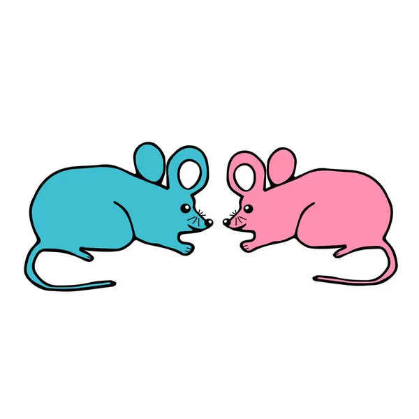 Illustration Vectorielle Dessinée Main Une Paire Belles Petites Souris Roses — Image vectorielle