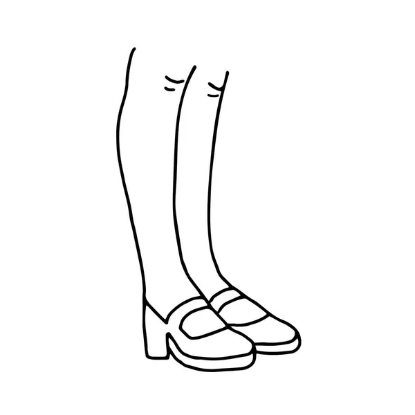 Bir Bayanın Bacaklarının Ayakkabılarının Boyama Kitabı Için Beyaz Arka Planda — Stok Vektör