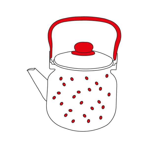 Черно Красная Ручная Иллюстрация Металлического Чайника Горячей Водой Чая Кофе — стоковый вектор