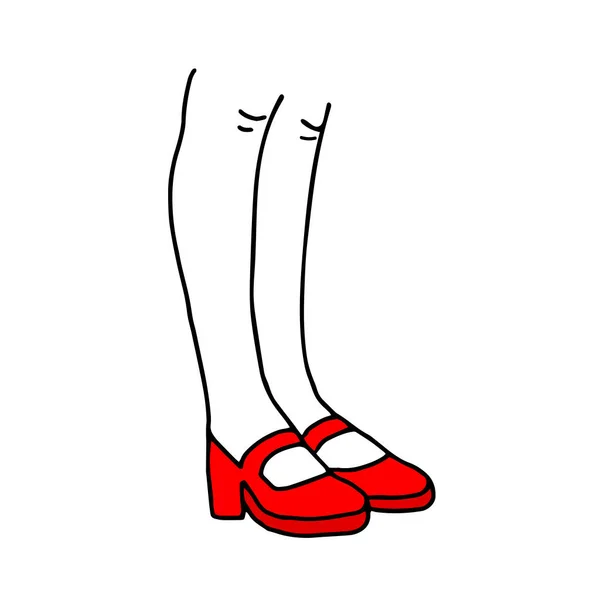 Piękny Ręcznie Rysowane Wektor Mody Ilustracja Nogi Damy Czerwone Buty — Wektor stockowy
