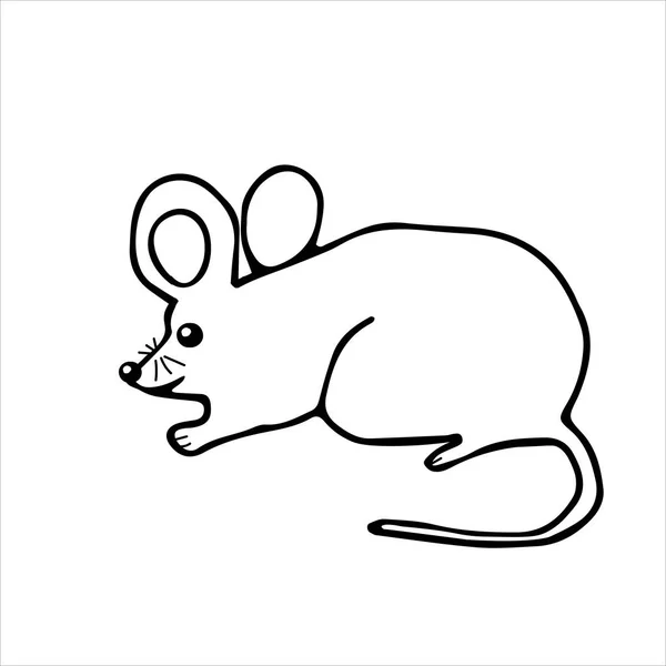 Illustration Vectorielle Noire Dessinée Main Une Belle Jeune Souris Adulte — Image vectorielle