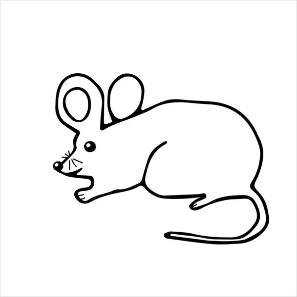 Ручной Черно Векторный Рисунок Красивой Взрослой Молодой Мыши Длинным Хвостом — стоковый вектор