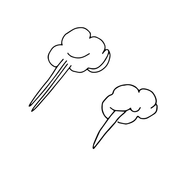 Esquema Negro Vectorial Ilustración Grupo Nubes Aisladas Sobre Fondo Blanco — Vector de stock