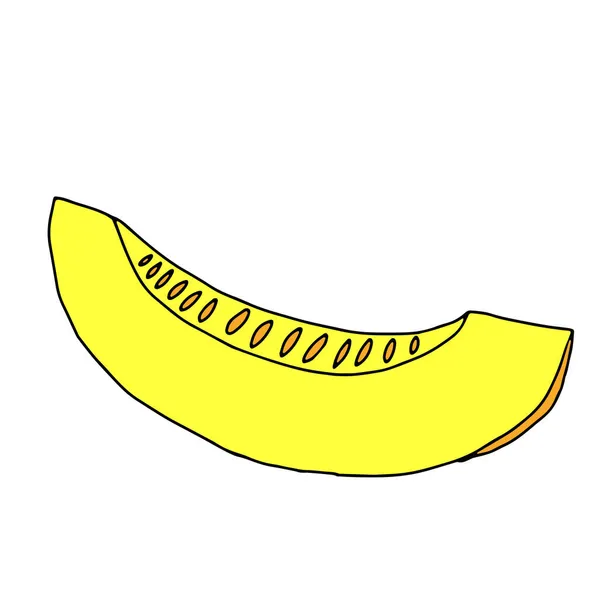 Esquema Vectorial Ilustración Rebanada Melón Amarillo Fresco Con Semillas Aisladas — Vector de stock