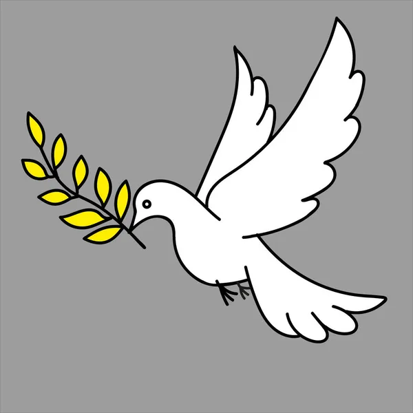 Hand Drawn Black Vector Illustration One Dove Branch Flying Gray — Stock Vector