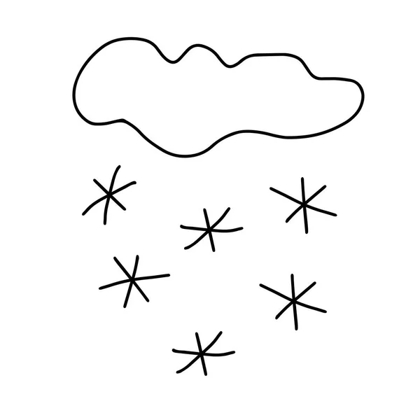 Esboço Preto Vetorial Ilustração Uma Nuvem Neve Com Flocos Neve — Vetor de Stock