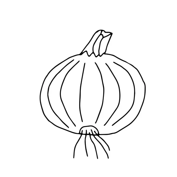 Beyaz Arkaplanda Izole Edilmiş Bir Soğanın Siyah Vektör Çizgisi Çizimi — Stok Vektör