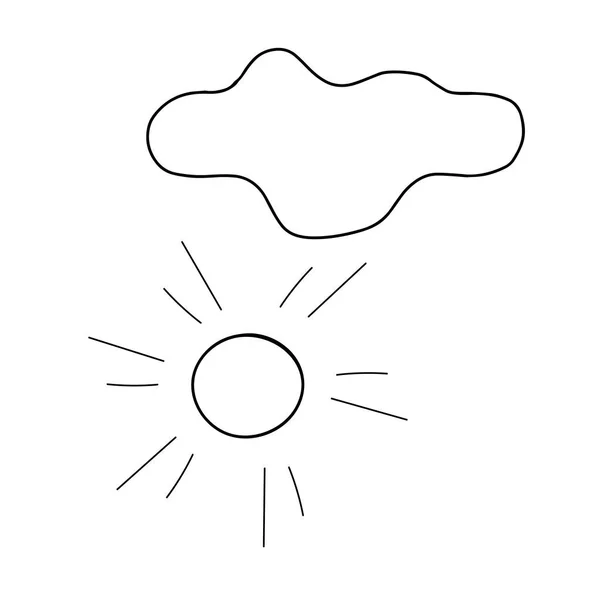 Esboço Preto Vetorial Ilustração Sol Uma Nuvem Isolada Fundo Branco — Vetor de Stock