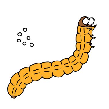 Beyaz arka planda, portakal rengi tırtıl kelebeğinin el çizimi bir siyah vektör çizimi var.