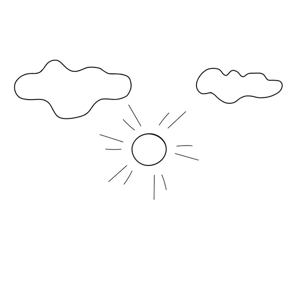 Beyaz Bir Arkaplanda Izole Edilmiş Bir Güneş Iki Bulutun Vektör — Stok Vektör