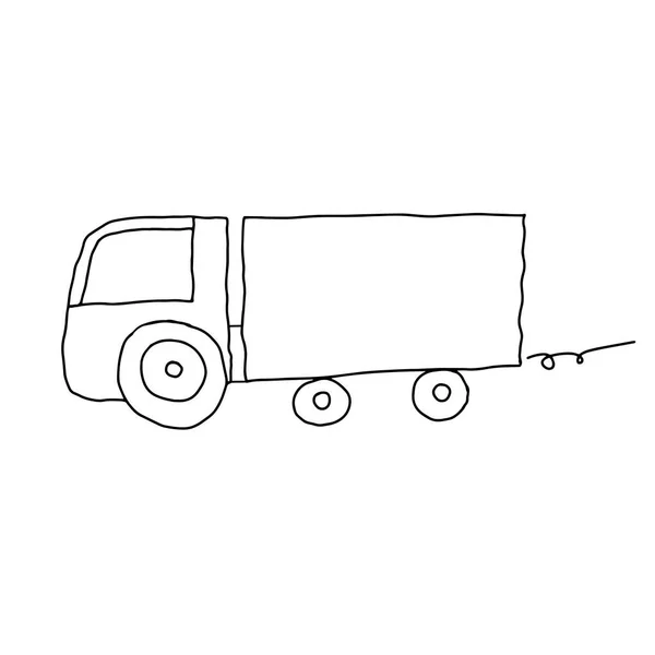 Hermosa ilustración vectorial negra dibujada a mano de camión de juguete aislado sobre un fondo blanco para colorear libro para niños — Archivo Imágenes Vectoriales
