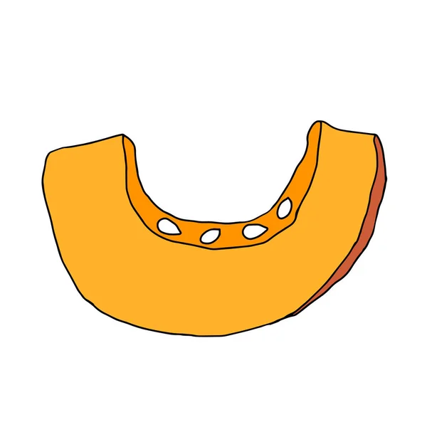 Hermosa ilustración vectorial de contorno de una rodaja de calabaza naranja con semillas aisladas sobre un fondo blanco — Archivo Imágenes Vectoriales