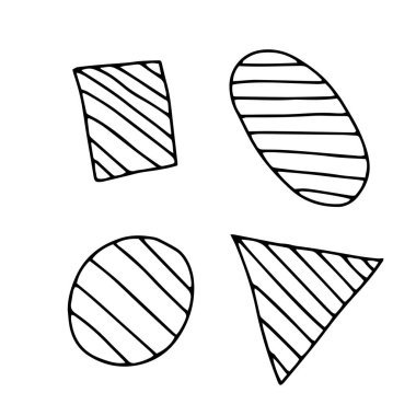 Beyaz arka planda izole edilmiş çizgili çizgili bir grup figürün el çizimi siyah vektör çizimi